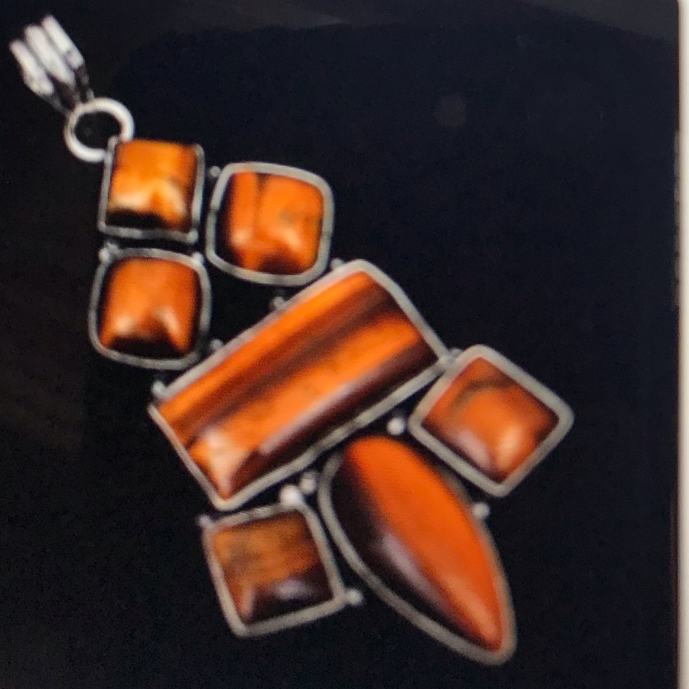 Tiger Eye Stamped 925 Sterling Silver Necklace